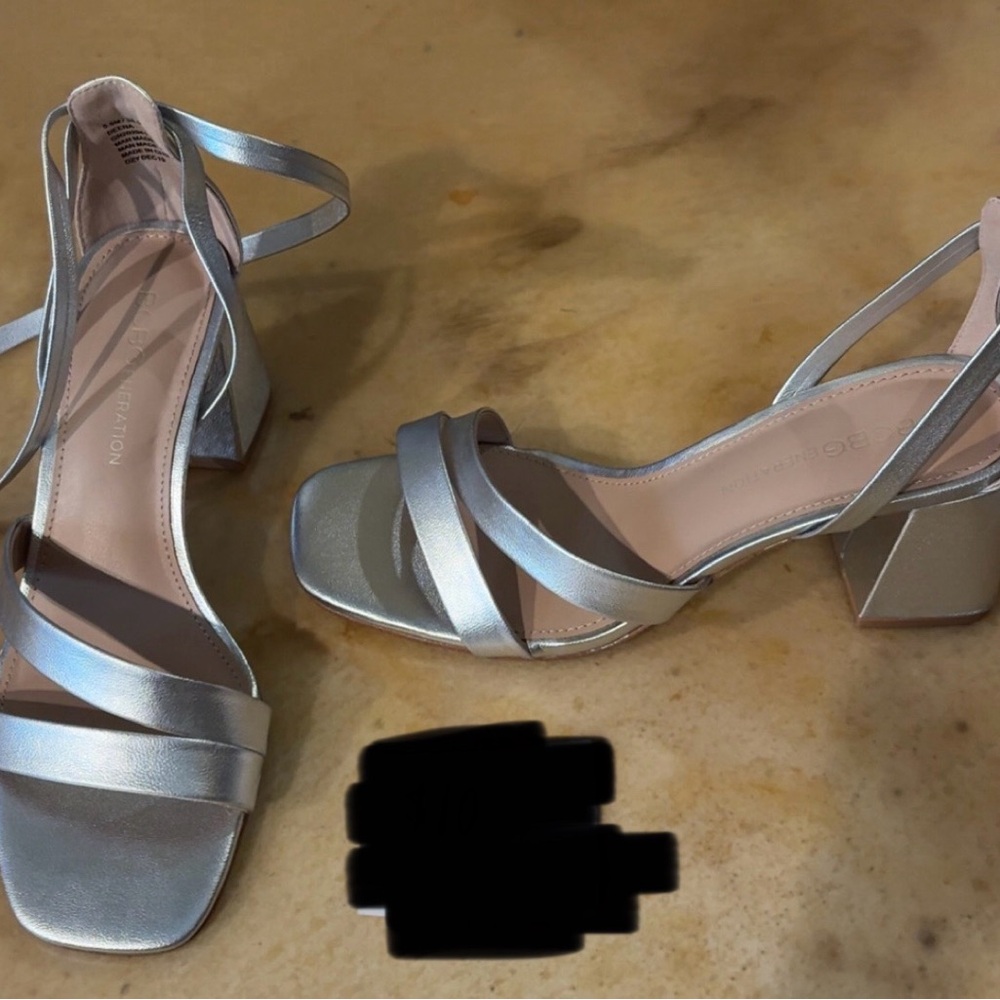 BCBG Silver Block Heel Sandals